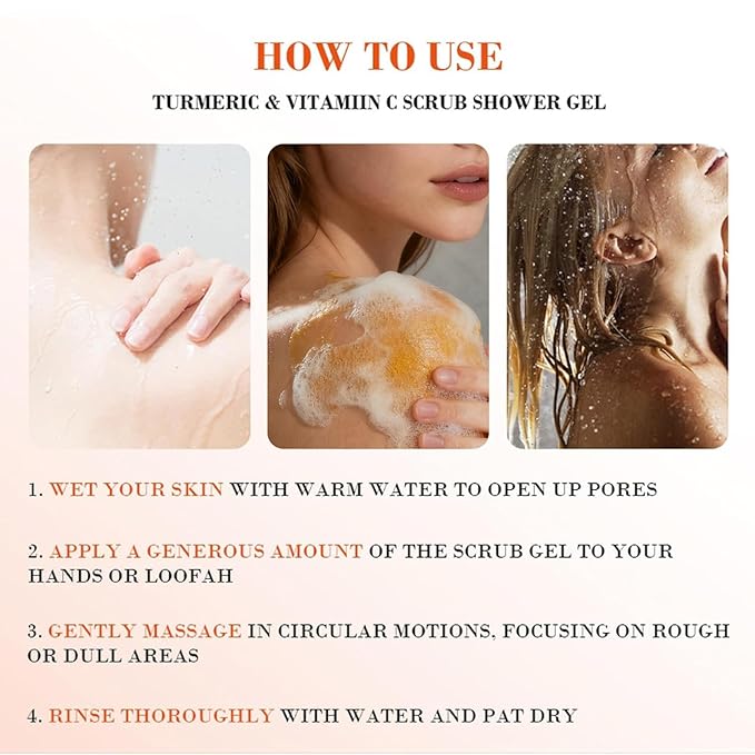 Turmeric Orange Vitamin C Body Wash with Cocoa Seed Exfoliant, Mattifying Scrub for Uneven Skin Texture, Body-Only Daily Use, 16.9 fl oz