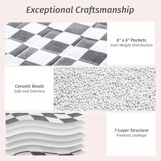 Wemore Flannel Fleece Weighted Blanket for Adult Queen Size 15 lbs, Dual Sided Luxurious Checkerboard Grid Heavy Blankets, Ultra Soft Throw Blanket, Plaid Grey, 60 x 80 inches