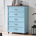 Farmhouse 5 Drawer Dresser for Bedroom, 45" Tall Rustic Chests of Drawers w/ 4 Solid Wood Feet, Mid Century Modern Wooden Closet Storage Dressers Organizer for Living Room, Hallway, Light Blue