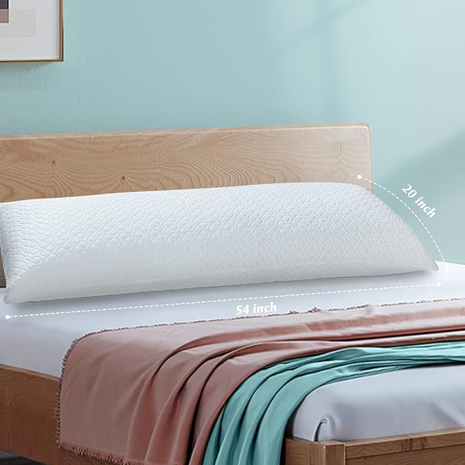 Shredded Memory Foam Full Body Pillow – Side Sleeper – Huggable Long Pillow for Body Relief – with Ultra Soft Cooling Cover, 20 x 54 inches