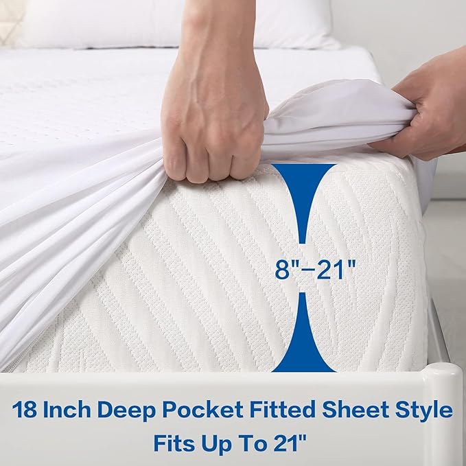 Premium 100% Waterproof California King Mattress Protector,Cooling Breathable Cal King Mattress Pad Cover 3D Air Fabric, Fits 8-21" Extra Deep Pocket Mattress Topper Noiseless (White,Cal King)