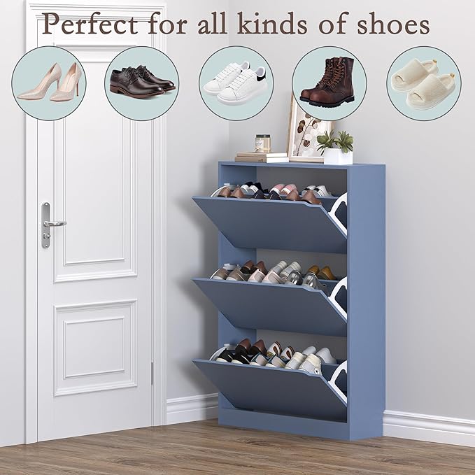 Shoe Cabinet with 3 Flip Drawers, Hidden Wood Shoe Cabinet,Freestanding Shoe Storage Cabinet for Entryway Hallway. 47.2" H*31.5" W*9.45" D