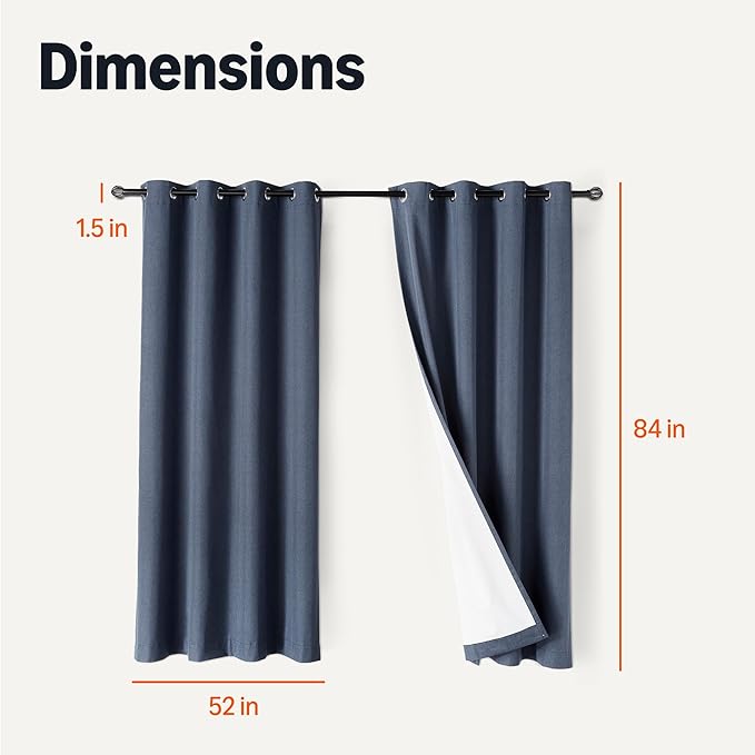 Amazon Basics 100% Blackout Curtains with Grommets, 2 Panels, 52 x 84 Inches, Navy