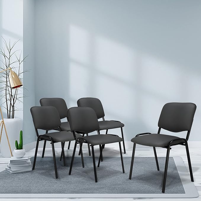 VINGLI Grey Waiting Room Chairs, 5-Pack PU Church Chairs Conference Stackable Office Guest & Reception Stacking for Meeting, Lobby, Simple&Space-Saving Pu-grey