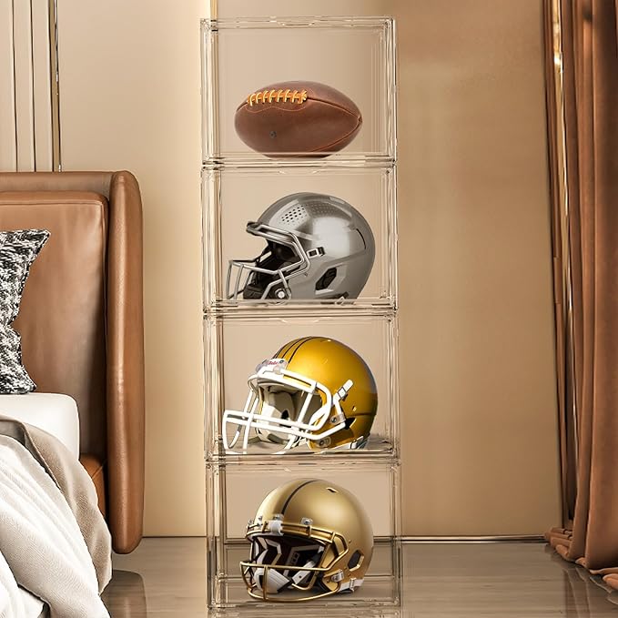 5 Pack XXX-Large Acrylic Display Case 17.7''x13''x13'' Tall Boot Storage Box Handbag Organizer for Closet Clear Boot Organizer Stackable Figure, Collectibles, Helmet Showcase with Magnetic Lid