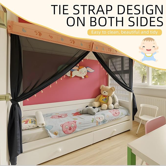 4 Corners Mosquito Net for Mosquiteros para Camas Bed Canopies Netting Bed Drapes Rectangular Mosquito Mesh for Camping Home Outdoor Travel(Black,L75 X W59 X H67 Inch,1 Opening)