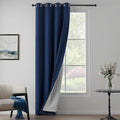 3-in-1 Layers Noise Cancelling Curtains for Bedroom Grommet Full Blackout Window Drapes Thermal Insulation Winter Curtains for Living Room (1 Panel, Navy Blue, 50" x 84")