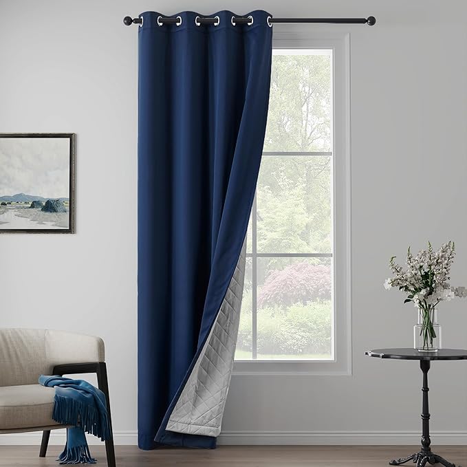 3-in-1 Layers Noise Cancelling Curtains for Bedroom Grommet Full Blackout Window Drapes Thermal Insulation Winter Curtains for Living Room (1 Panel, Navy Blue, 50" x 84")