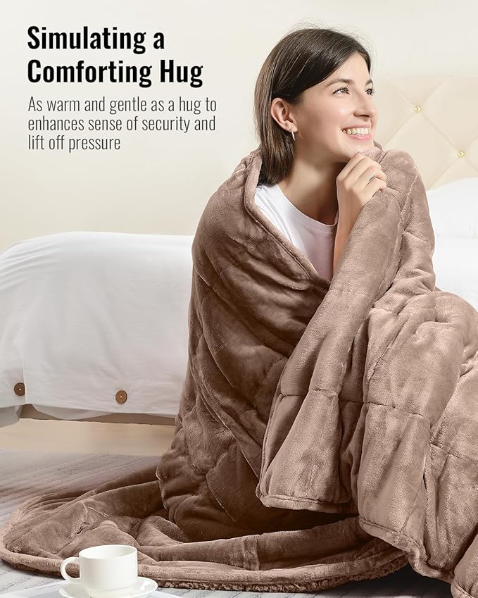Uttermara Weighted Blanket Twin 15 Pounds, Adult Weighted Blankets with Soft Plush Flannel Fleece & Cozy Warm Sherpa for Couch Bed, Heavy Blanket Great for Sleeping and Relax, 48" x 72" 15lbs in Tan