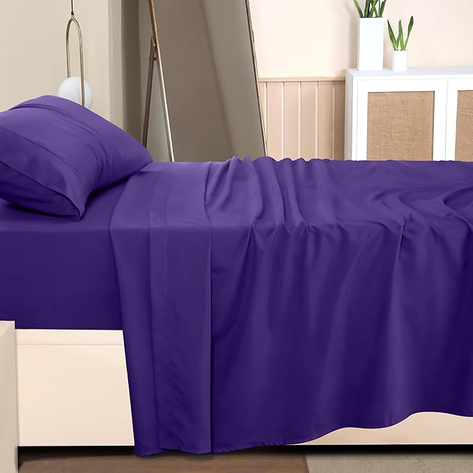 Utopia Bedding Twin Sheet Set – 3 Piece Bed Sheets for Twin Size Bed, Soft and Breathable Microfiber, Includes 1 Fitted Sheet, 1 Flat Sheet and 1 Pillowcase (Egg Plant)