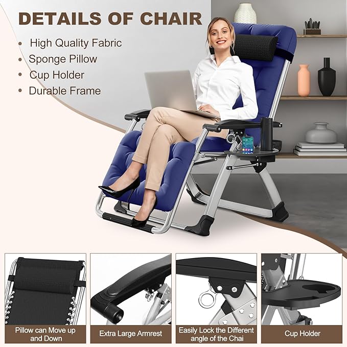 DoCred Comfy Chair, Folding Chair Recliner Chair for Bedroom and Living Room, Folding Reclining Patio Chairs Lounge Chair with Removable Cushion for Indoor Outdoor