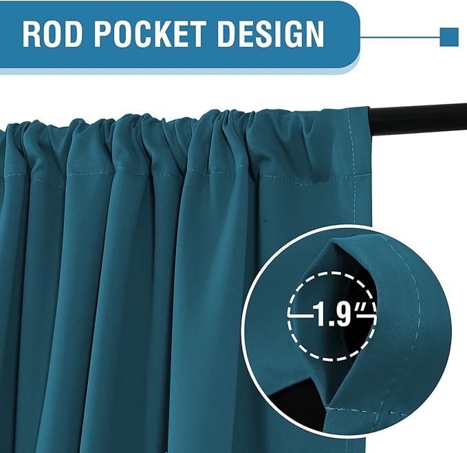 H.VERSAILTEX 100% Blackout Curtains for Bedroom Thermal Insulated Blackout Curtains for Living Room 96 Inches Long Rod Pocket Curtains with Black Liner 2 Panels Set, Dark Teal