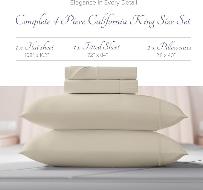 Carressa Linen California King Egyptian Cotton Sheet Sets - 600 Thread Count Cal King Cotton Sheet Set (4 PC, Beach Sand), Extra Soft, Cooling, 16" Deep Pocket Sateen Weave Luxury Hotel Bed Sheets Set