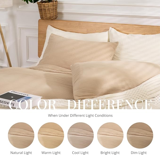 100% Sandwashed Cotton Duvet Cover Queen Size, Soft Queen Duvet Cover Set 3 Pieces with Zipper Clousre & Corner Buttons (Linen, Queen 90 x 90)