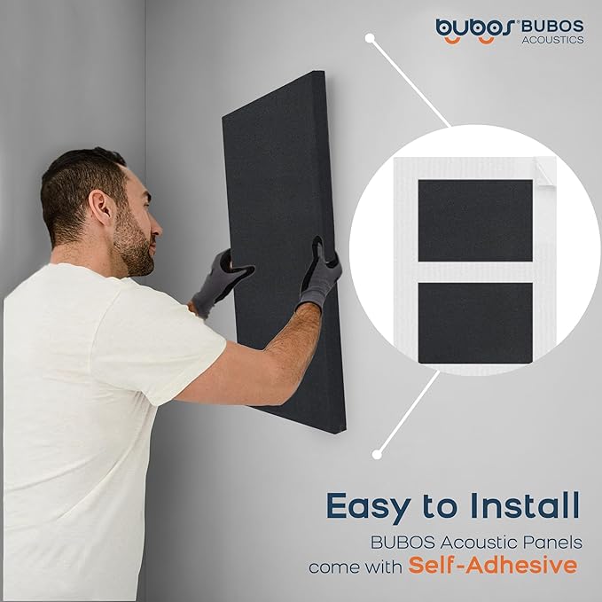 BUBOS 4 PCS Fabric Acoustic Panels,23.6''x11.8''x2'' Sound Proof Panels for Walls,Self-adhesive Soundproof Wall Panels for Echo Absorption for Home Studio Office,Standard CavityPro Black
