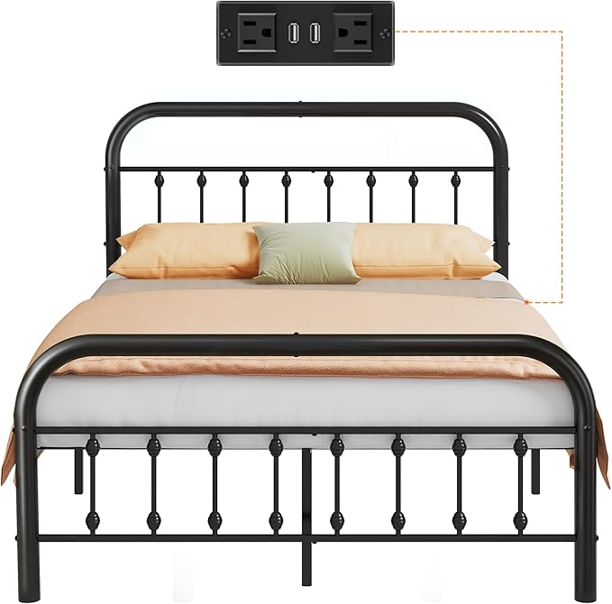 WLIVE Metal Platform Bed Frame, Full Size Bed Frame with Headboard, Bed Frames with LED Lights and Charging Station, 1500LBS Mattress Foundation, Under Bed Storage, No Box Spring Needed, Black