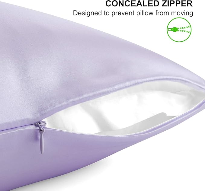 ALASKA BEAR Silk Pillowcase for Hair and Skin, Set of 2 Pure Genuine 22 Momme Mulberry Silk Pillow Cases King Size for Bliss Sleep Better Than Poly Satin, Zipper Closure(2pc, Lavender)