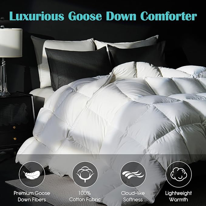 Oversized King Goose Feather Down Fiber Comforter, 100% Cotton Cover Ultra Soft Fluffy Oversized King Duvet Insert, All Season Luxurious Hotel Bedding Comforter, White 116"x98"