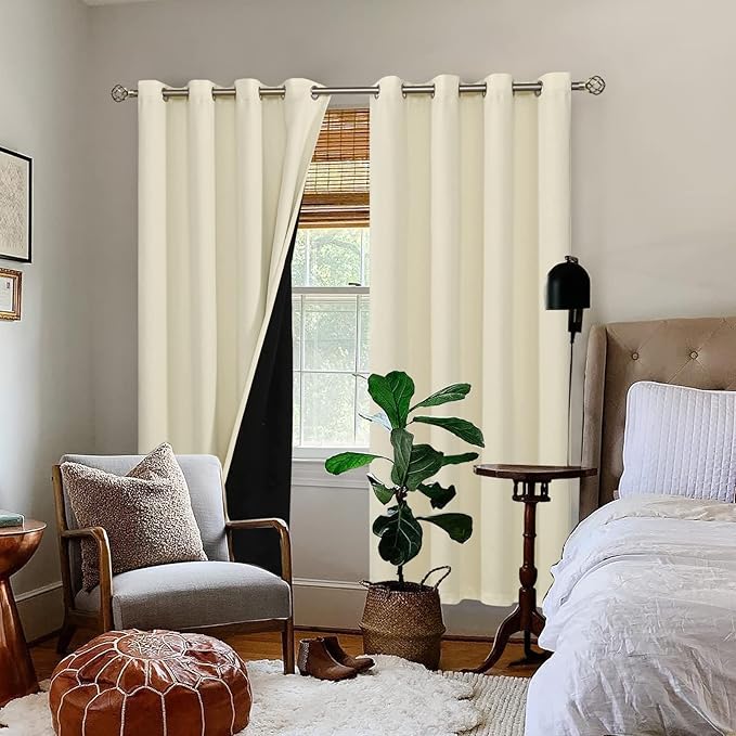 BGment Cream 100% Blackout Curtains for Living Room 84 Inch Length 2 Panels, Thermal Insulated Full Light Blocking Grommet Soundproof Window Drapes for Bedroom with Black Liner, 52 Inch Wide Each