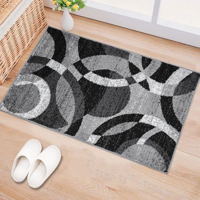 Rugshop Contemporary Abstract Circles Perfect for high Traffic Areas of Your Living Room,Bedroom,Home Office,Kitchen Area Rug 2' x 3' Gray