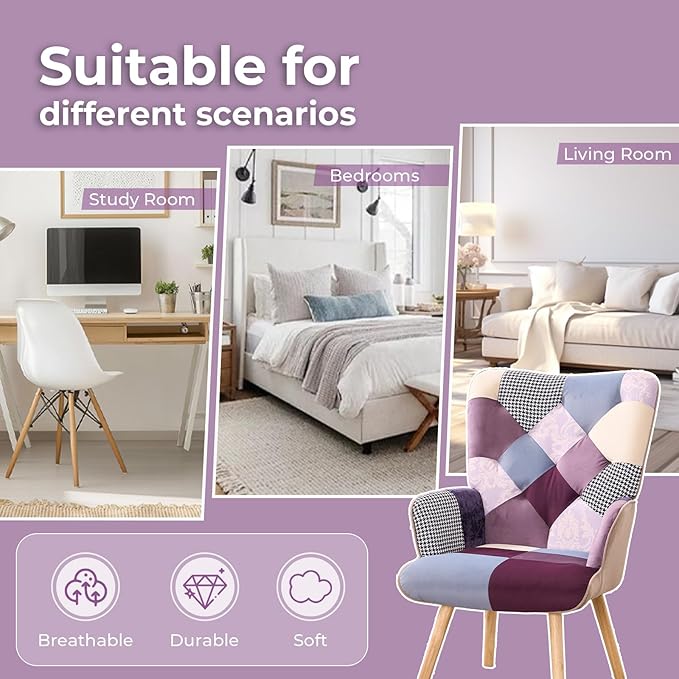 Joysoul Living Room Accent Chair Modern High Back Arm Chair, Houndstooth Pattern Bohemian Style Chairs for Bedroom Waiting Room (Purple Plaid)