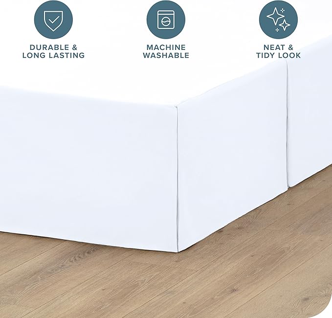 Bare Home Twin XL Bed Skirt - 15-Inch Tailored Drop Easy Fit - Bed Skirt for Twin Extra Long Beds - Center & Corner Pleats (Twin XL, White)