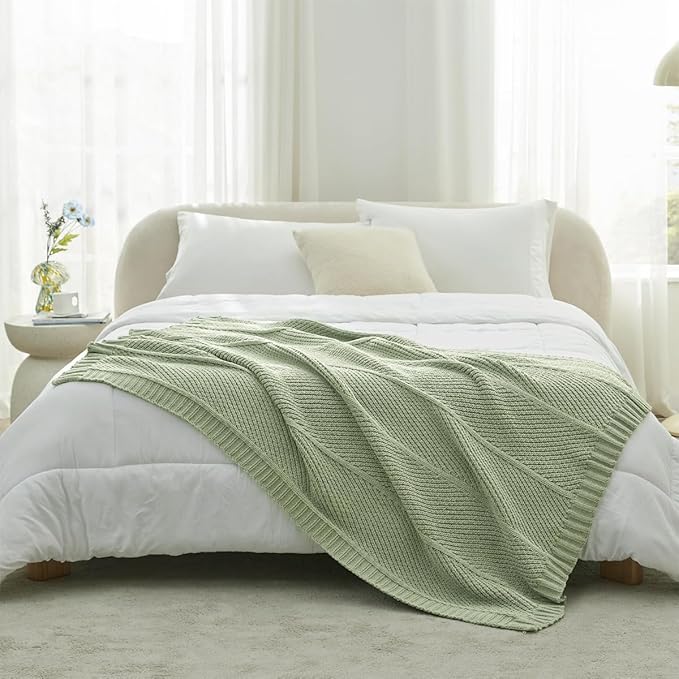 Amélie Home Chevron Chenille Knit Throw Blanket for Couch, Cozy Texture Decorative Soft Blanket for Sofa & Chair, 50"x60", Sage Green