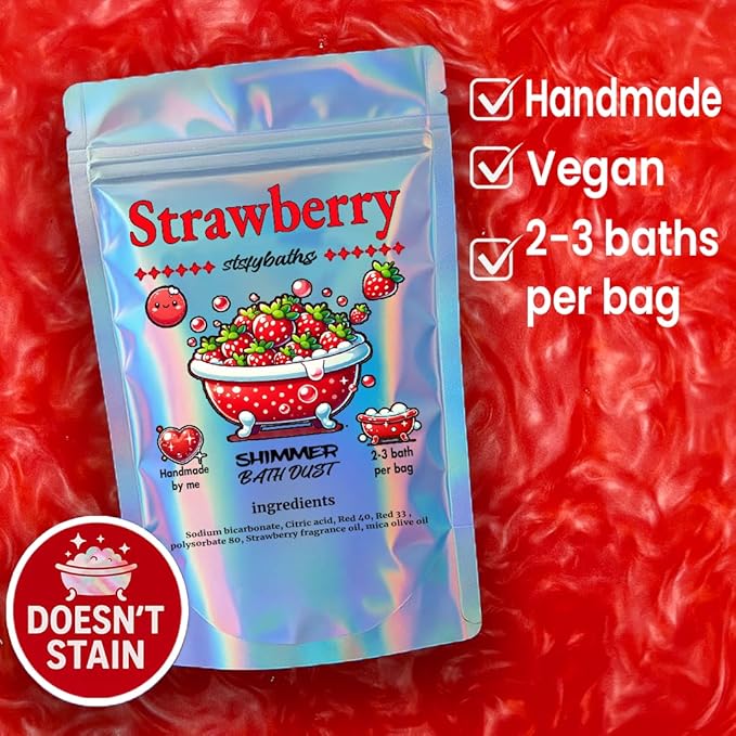 Red Shimmer Bath Bomb in A Bag - Handmade Strawberry Scented Bath Bombs for Women, Kids and Men - Bulk Bathbomb Fizzies Perfect for Boys and Girls All Ages (Small, Red)