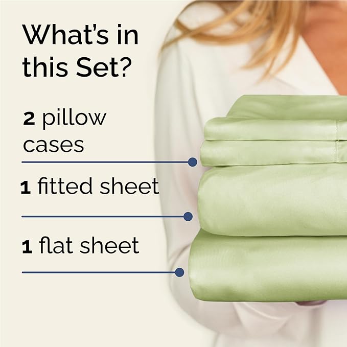 Twin XL 4 Piece Sheet Set - Cooling, Comfy & Breathable - Hotel Luxury Bedding, Includes Fitted Sheet for Women, Men, Kids & Teens - 1 Flat, 1 Fitted Sheet, 2 Pillowcases w/Deep Pockets - Light Sage