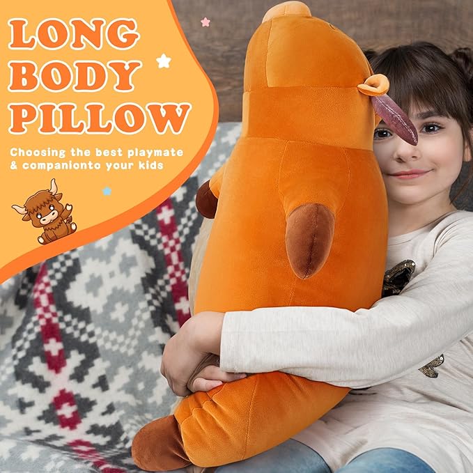 Auspicious beginning 30'' Giant Highland Cow Plush Stuffed Animal-Cute Highland Co Plush Body Pillow Plushies, Large Sleeping Soft Stuffed Animal Big Plushie Toy, Birthday Gifts for Kids Girls Boys