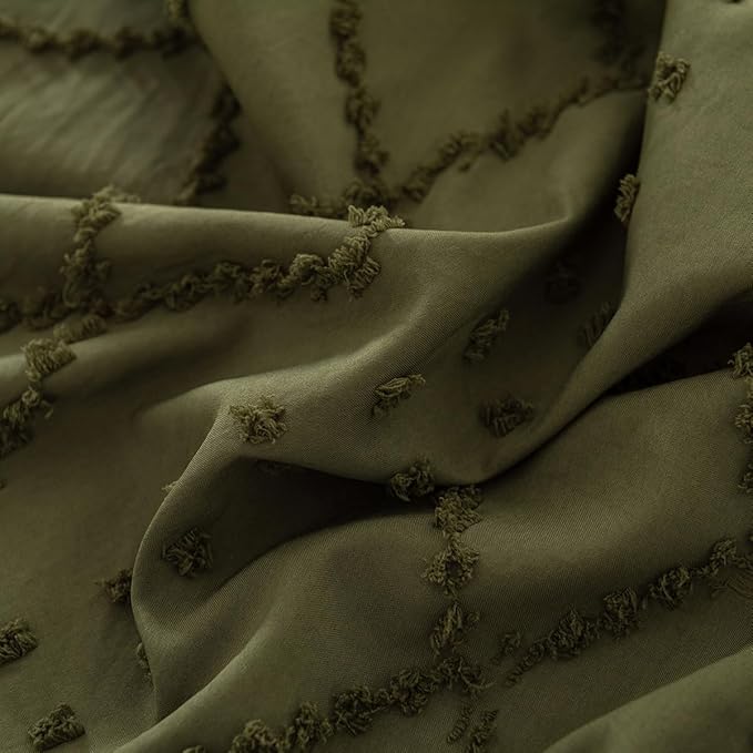 Bed Skirt Full Size Ruffled Bed Skirt with Split Corners, 14 Inch Drop Dust Ruffle Bed Skirts with Platform, Boho Tufted Shabby Chic Full Size Bed Skirts, Olive Green