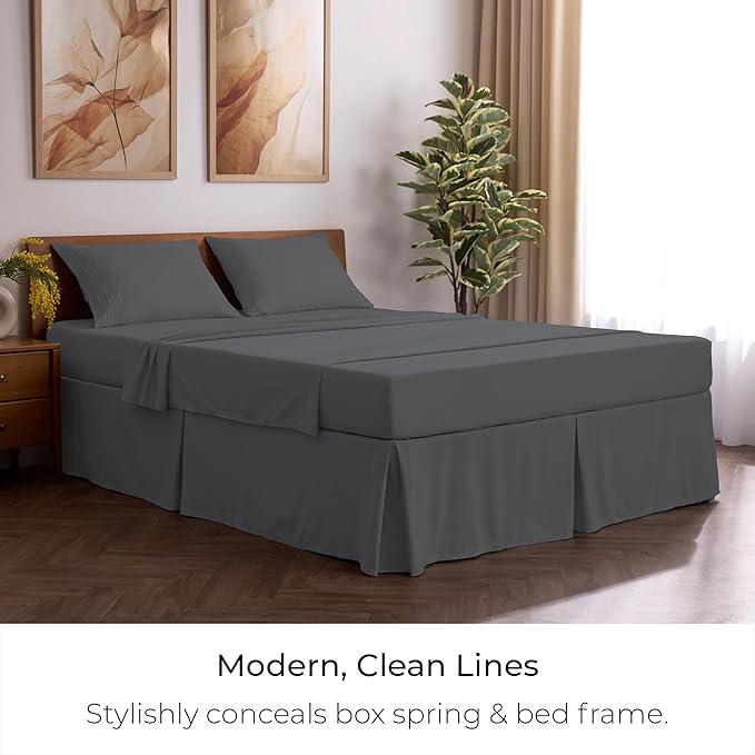 Mellanni Bed Skirt Twin XL Size - Bed Skirting - 15-Inch Tailored Drop Pleated Dust Ruffle - Hotel Luxury Bedding - Wrinkle, Fade, Stain Resistant - 1 Bedskirt (Twin XL, Gray)