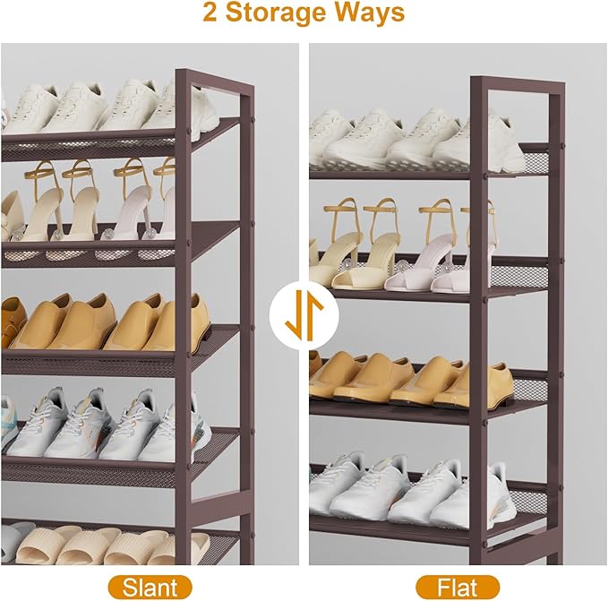 Large Shoe Rack 8 Tier Shoe Organizer, Heavy Duty Metal 4-Tier Stackable Shoe Storage Vertical Shoe Rack for Closet Front Door Entrance, Up to 50 Pairs, 44.8" W x 11.4" D x 56.7" H, Bronze