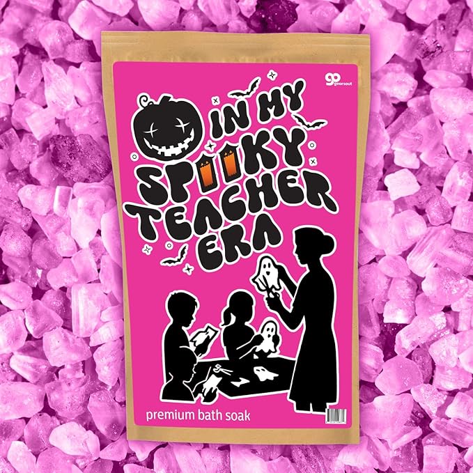 Spooky Teacher Era Bath Soak Pink Rose Sea Salt Spa Gift Funny Halloween Gag Gift for Women, Relaxing Teacher Appreciation Boo Basket Filler