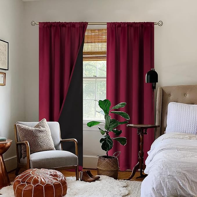 BGment Blackout Curtains for Living Room 84 Inch Length, Christmas Thermal Insulated Full Room Darkening Noise Reducing Rod Pocket Bedroom Curtains，2 Panels， Burgundy Red，52 Inch Wide