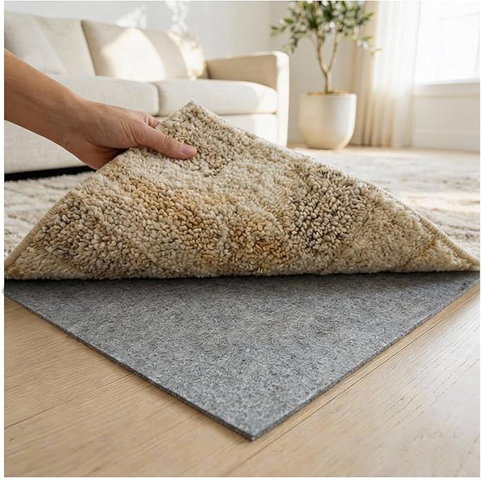 Felt Rug Pad with Gripper Dots, 2x3 Ft Non-Slip Rug Underpad with PVC Backing, 1/6" Thick Cushioned Carpet Pad Gripper for Hardwood Floors, Vinyl & Tile, Under Rug Padding Floor Protection