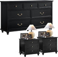 Farmhouse Dresser and Nightstand Sets 3 Piece, Nightstands Set of 2 and 7 Drawers for Bedroom, 54" Wide Dresser and 24" Inch Night Stand Set for Bedroom, Living Room, Hallway