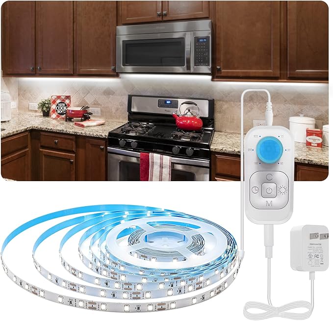 Motion Sensor LED Strip Light - Cabinet Strip Lights with 24W Plug, Dimmer and Timing, 9.84ft 3000K WarmWhite