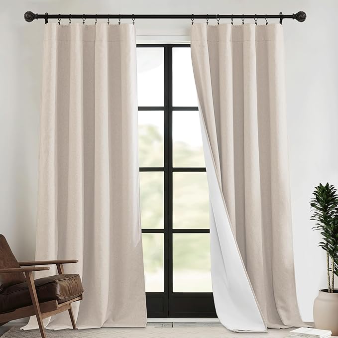 RYB HOME 4 in 1 Set Dust Filter - Soundproof - Blackout - Insulating, Energy Efficiency Linen Curtains for Kids Bedroom Living Room Divider Apartment Hotel Office Theatre, Taupe, W 52 x L 108, 2 Pcs