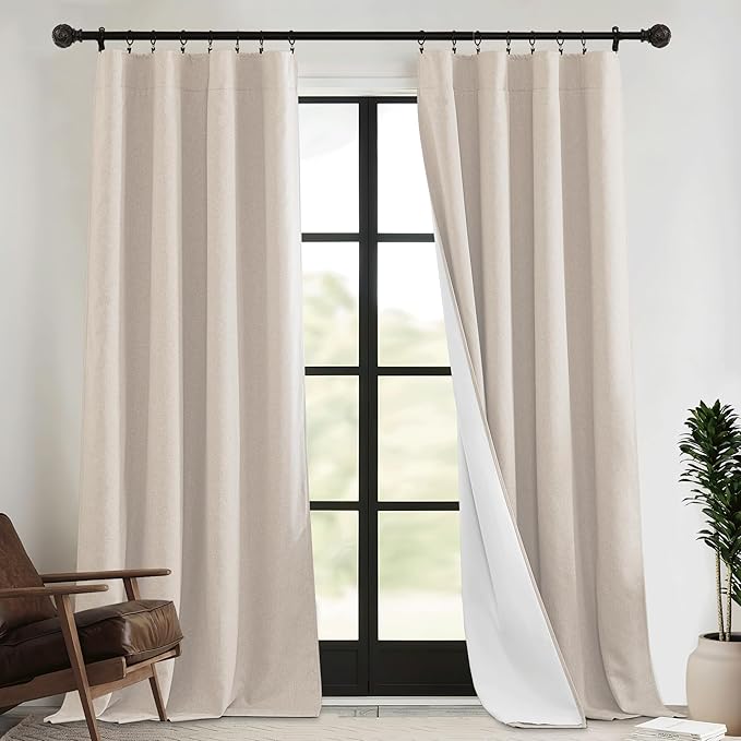 RYB HOME 4 in 1 Set Dust Filter - Soundproof - Blackout - Insulating, Energy Efficiency Linen Curtains for Kids Bedroom Living Room Divider Apartment Hotel Office Theatre, Taupe, W 52 x L 95, 2 Pcs
