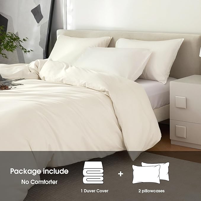Duvet Cover Queen Size 100% Egyptian Cotton Duvet Cover Set,1600 Thread Count Feel Super Soft Comfortable Chic Lightweight 3 PCs Home Bedding Set (Cream White, 90''x90''