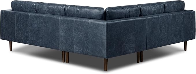 Poly & BARK Napa 98” Leather Corner Sectional Sofa – Full-Grain Italian-Tanned Aniline Leather, Feather-Down Comfort, Solid Wood Frame – Nightfall Blue