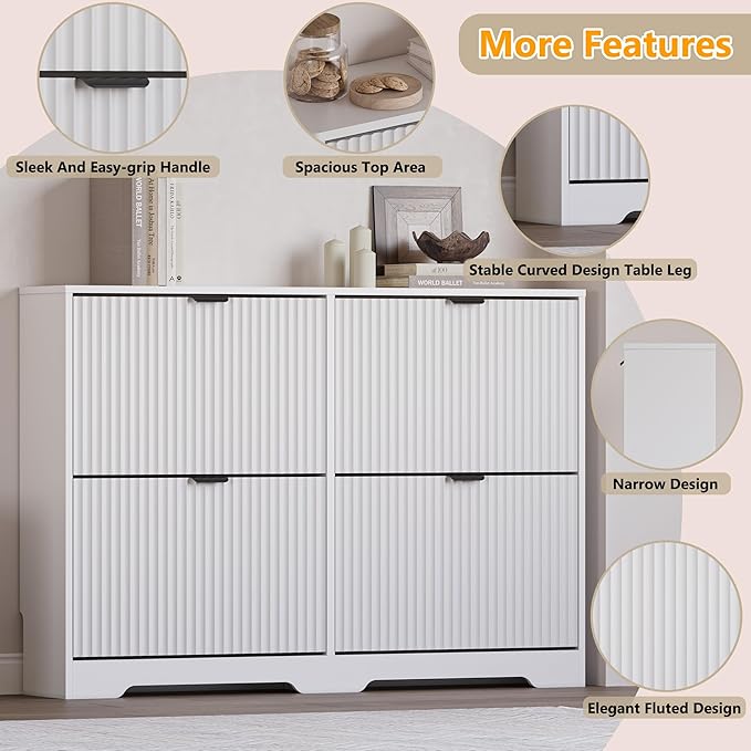 Large Shoe Cabinet for Entryway, Shoe Rack Cabinet with 4 Flip Drawer and Adjustable Shelves for Small Apartment, Foyer