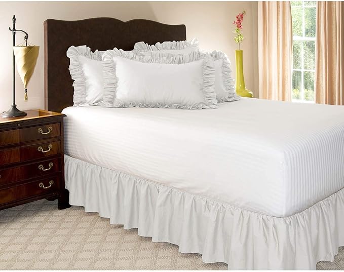 KRISHNA Ruffled Bed Skirt with Split Corners Queen, 100% Microfiber Hotel Quality, 14 Inch Drop Dust Ruffle Gathered Bedskirt with Platform, 60" x 80", White