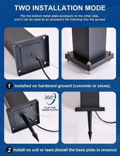 2Pack Motion Sensor Outdoor Floor Lamps Pathway Lights Dusk to Dawn Exterior Pillar Lamps Black Aluminum Poles Lights for Outside, Modern Landscape Path Lamp for Patio, Yard, Garden, Pathway, Driveway