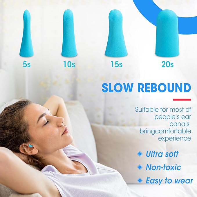 AZEN 100 Pairs Ear Plugs Bulk, NRR 32dB Soft Foam Ear Plugs for Sleeping Noise Cancelling, Earplugs for Concerts Shooting Swimming Noise Reduction (Slim Size)