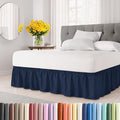 Wrap Around Dust Ruffle Bed Skirt - Navy Blue - for Queen Size Beds with 21 Inch Drop - Elastic Strap - Adjustable Pleated Bedskirt with Brushed Fabric and Wrinkle Free - for Women, Men, Kids & Teens