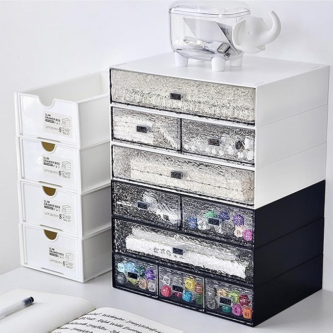 Desktop drawers, stackable plastic drawers, stationery and office supplies (Black, 1 Compartment)