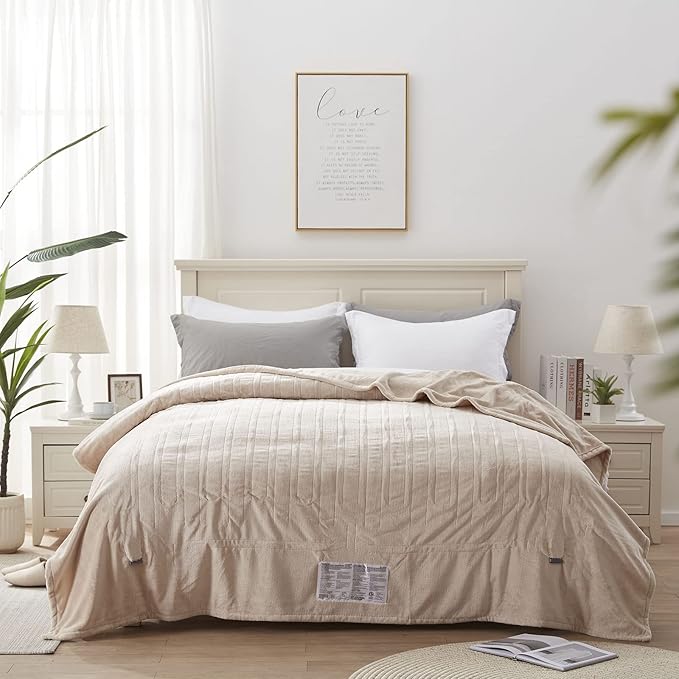 Westinghouse Electric Blanket Twin Size, Super Cozy Soft Flannel 62"" x 84"" Heated Blanket with 10 Fast Heating Levels & 1-12 Auto-Off, Machine Washable, ETL&FCC Certification, Beige