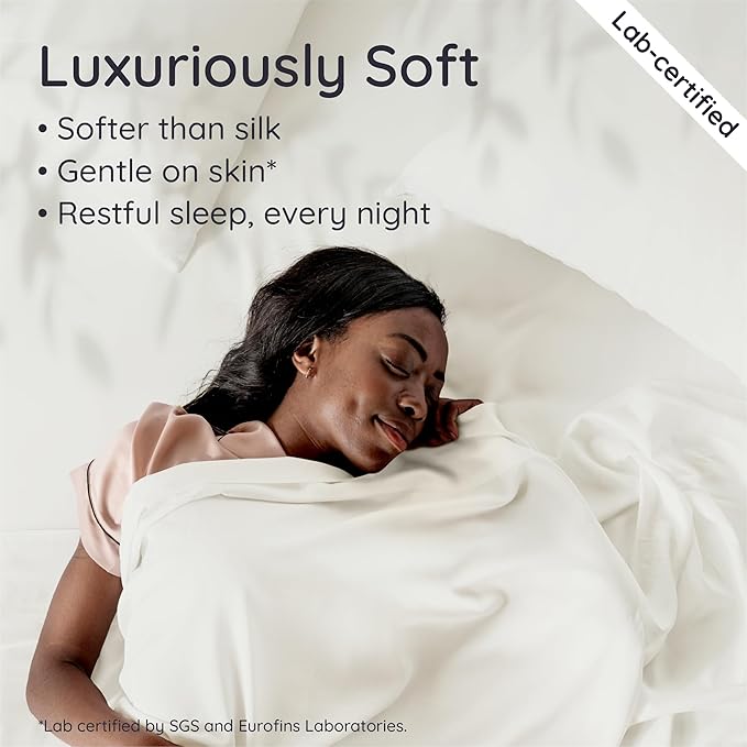 Bambaw Queen Sheet Set 6pcs – 100% Viscose Derived from Bamboo Sheets Queen Size Deep Pocket, Fits Up to 16'' with Elastic Corner Straps, Breathable & Cooling Sheets, Bedding for Night Sweats (Ivory)